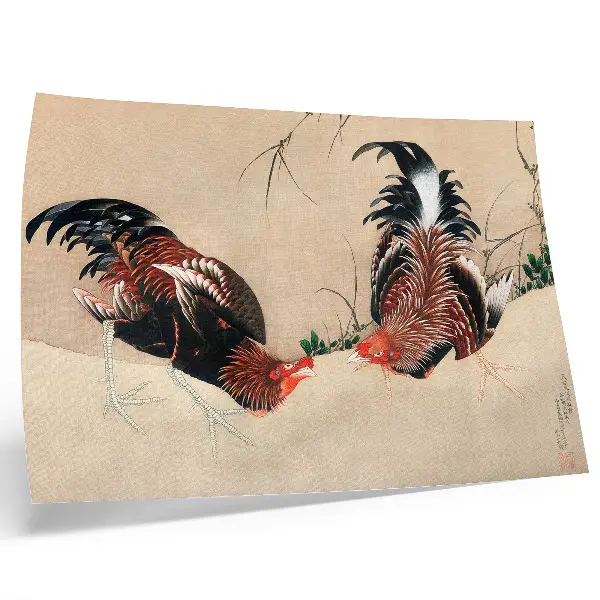 Väggposter med motiv av Katsushika Hokusai tavla med motivet Tuppar från 1838