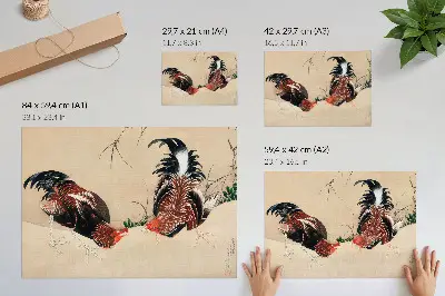 Väggposter med motiv av Katsushika Hokusai tavla med motivet Tuppar från 1838
