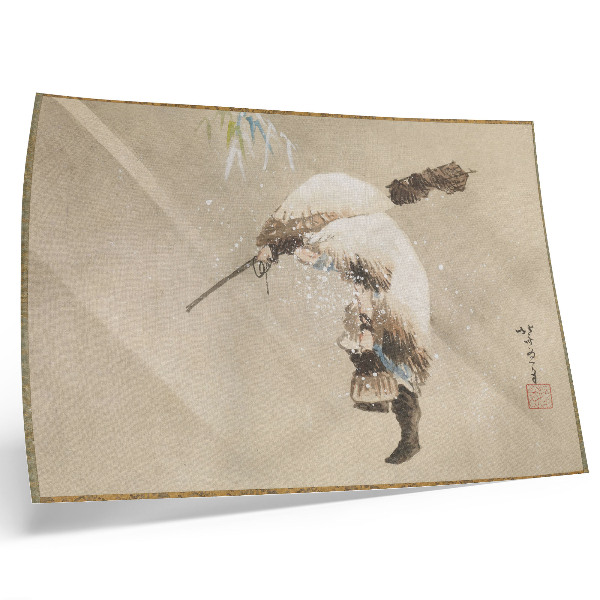 Väggposter En fiskare som bär ett nät i snön (ca 1821) i hög upplösning av Katsushika Hokusai