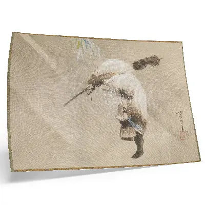 Väggposter fotografi med hög upplösning av Katsushika Hokusais verk En fiskare som bär ett nät i snön från ca 1821