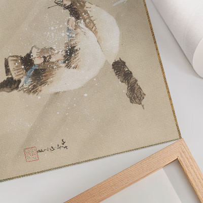 Väggposter En fiskare som bär ett nät i snön (ca 1821) i hög upplösning av Katsushika Hokusai