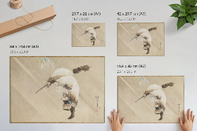Väggposter En fiskare som bär ett nät i snön (ca 1821) i hög upplösning av Katsushika Hokusai