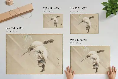 Väggposter fotografi med hög upplösning av Katsushika Hokusais verk En fiskare som bär ett nät i snön från ca 1821