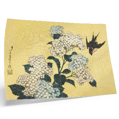 Poster Hortensia och svalan (1833) – ett träsnitt i färg av Hokusai