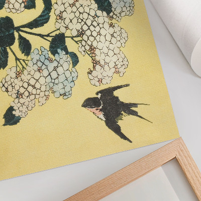 Poster Hortensia och svalan (1833) – ett träsnitt i färg av Hokusai
