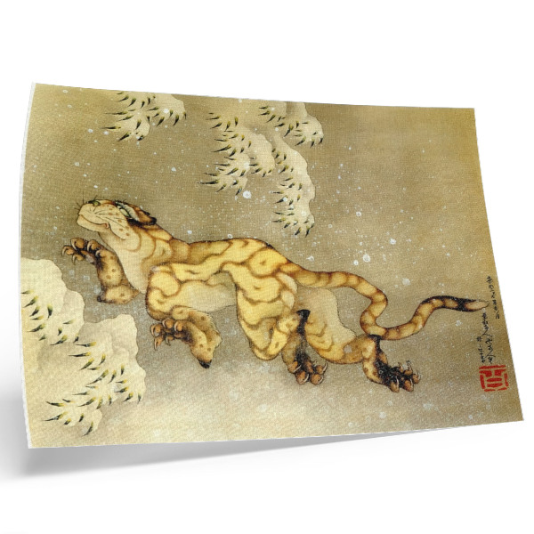Stilren väggposter Katsushika Hokusai (1760–1849), Tiger i snön. Hängande skriftrulle, bläck och färg på siden, 1849