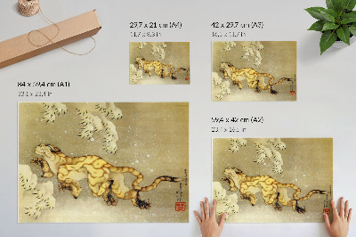 Stilren väggposter Katsushika Hokusai (1760–1849), Tiger i snön. Hängande skriftrulle, bläck och färg på siden, 1849