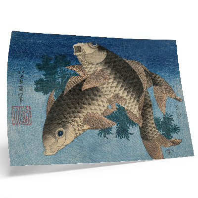 Poster till sovrum Karp som simmar bland sjögräsen (1831) – Japansk illustration av en fisk