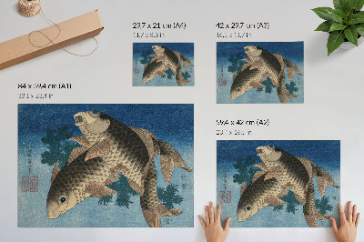 Poster till sovrum Karp som simmar bland sjögräsen (1831) – Japansk illustration av en fisk