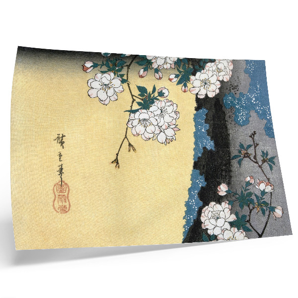 Stilren väggposter Japanska körsbärsblommor (1837) – vintage träblocktryck av Utagawa Hiroshige