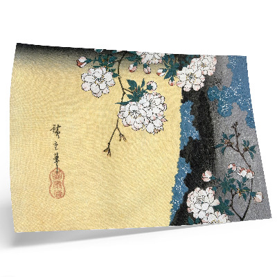 Stilren väggposter Japanska körsbärsblommor (1837) – vintage träblocktryck av Utagawa Hiroshige