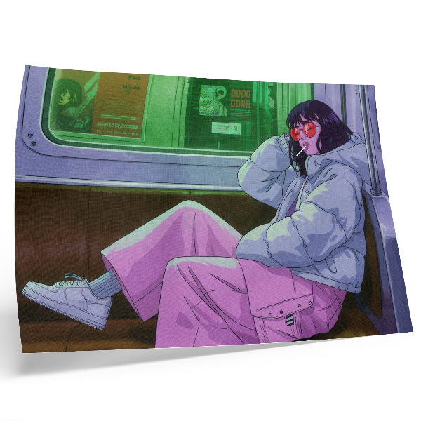 Poster till sovrum Snygg figur på spårvagnen med rosa byxor