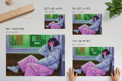 Poster till sovrum Snygg figur på spårvagnen med rosa byxor