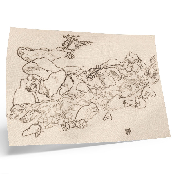 Poster till sovrum Bergsbäck (1917) av Egon Schiele – linjeteckning från MET-museets samling