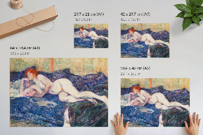 Poster Naken kvinna som visar bröst, erotisk vintagekonst av Henri de Toulouse-Lautrec