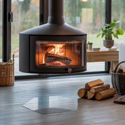 Glasskiva under braskamin hexagonal transparent