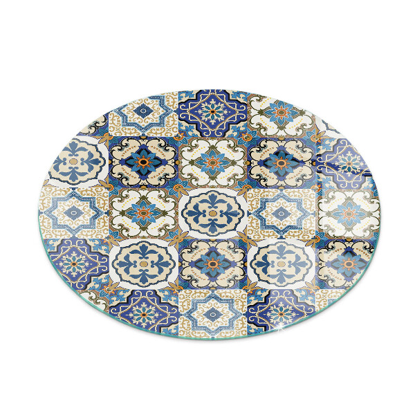 Glasskiva under braskamin rund Mosaikmönster med blommor