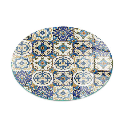 Glasskiva under braskamin rund Mosaikmönster med blommor