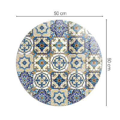Glasskiva under braskamin rund Mosaikmönster med blommor