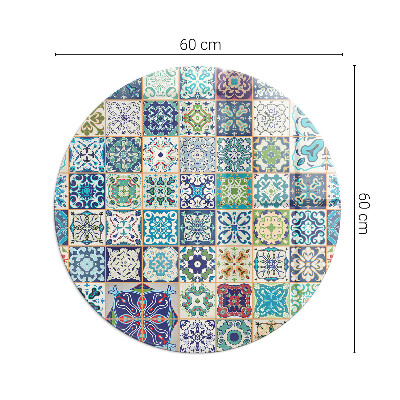Glasskiva under braskamin rund Mosaikmönster på kakelplattor