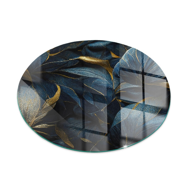Glasskiva under braskamin rund Eleganta blad i textur