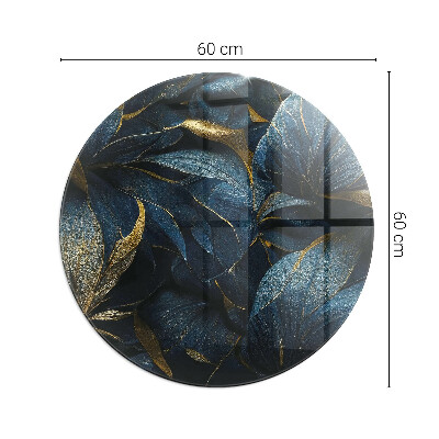 Glasskiva under braskamin rund Eleganta blad i textur