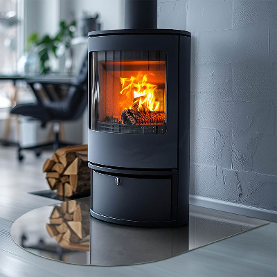 Glasskiva under kamin halvoval Betongstruktur med effekt