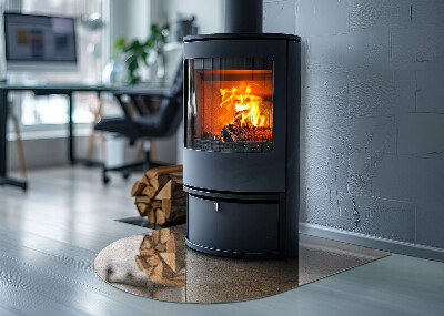 Glasskiva under kamin halvoval Naturstensstruktur
