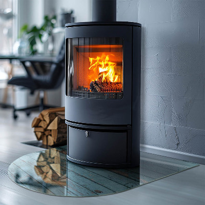 Glasskiva under kamin halvoval Rustika brädor