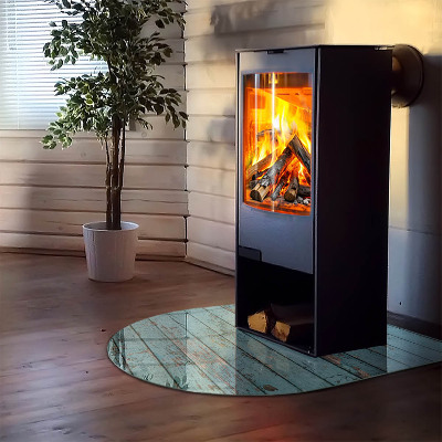 Glasskiva under kamin halvoval Rustika brädor