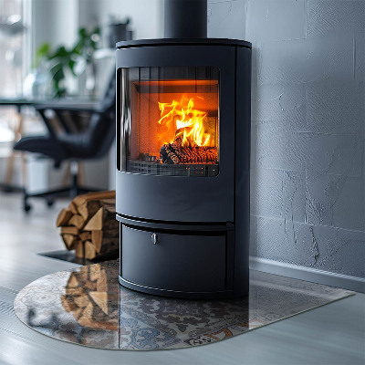 Glasskiva under kamin halvoval Mosaikmönster i kakelplattor