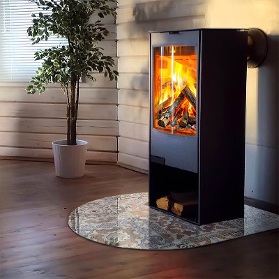 Glasskiva under kamin halvoval Mosaikmönster i kakelplattor