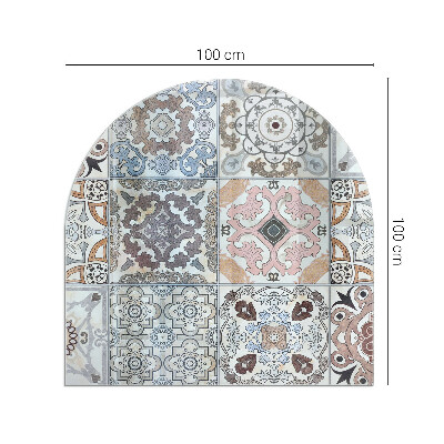 Glasskiva under kamin halvoval Mosaikmönster i kakelplattor