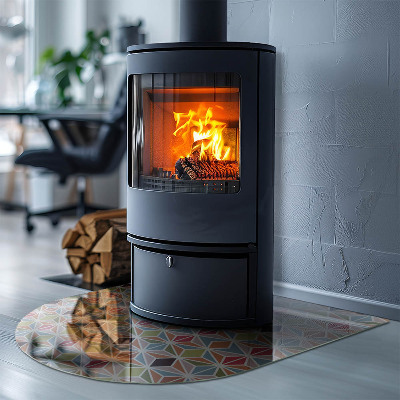 Glasskiva under kamin halvoval Polygonala mönster i ett rutnät