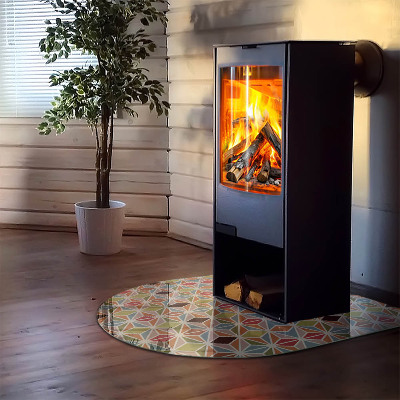 Glasskiva under kamin halvoval Polygonala mönster i ett rutnät