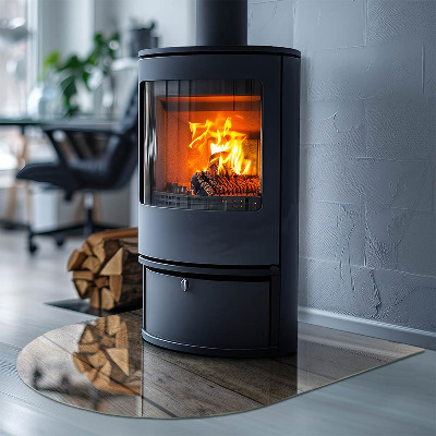 Glasskiva under kamin halvoval Naturliga träplankor