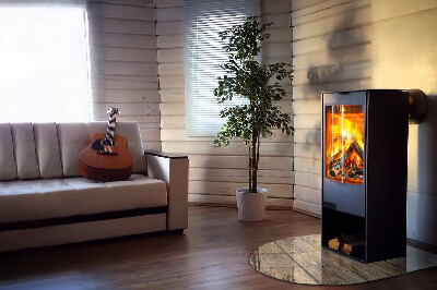 Glasskiva under kamin halvoval Naturliga träplankor