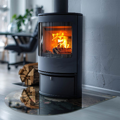 Glasskiva under kamin halvoval Blommönster med fjärilar