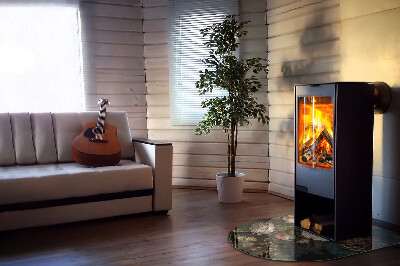 Glasskiva under kamin halvoval Blommönster med fjärilar