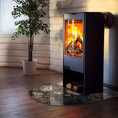 Glasskiva under kamin halvoval Blommönster med fjärilar