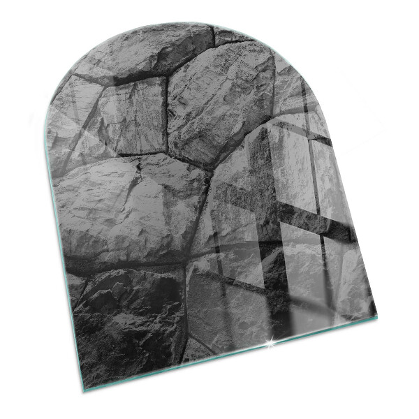 Glasskiva under kamin halvoval Naturstensmönster