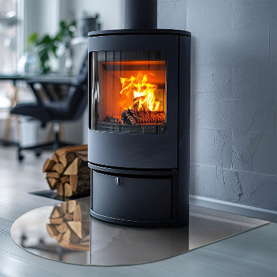Glasskiva under kamin halvoval Naturstensmönster