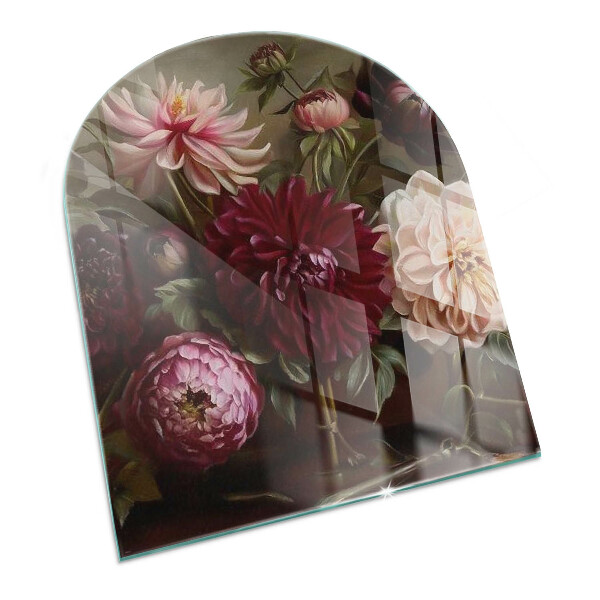 Glasskiva under kamin halvoval Blombukett i detalj