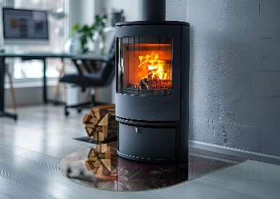 Glasskiva under kamin halvoval Blombukett i detalj