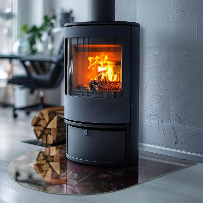 Glasskiva under kamin halvoval Blombukett i detalj