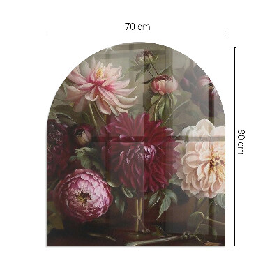 Glasskiva under kamin halvoval Blombukett i detalj