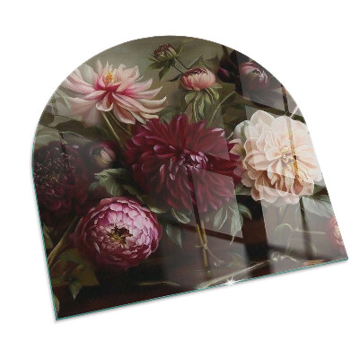 Glasskiva under kamin halvoval Blombukett i detalj