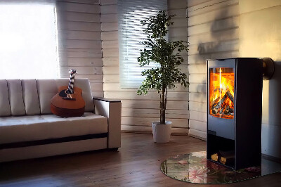Glasskiva under kamin halvoval Blombukett i detalj
