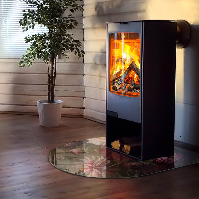 Glasskiva under kamin halvoval Blombukett i detalj