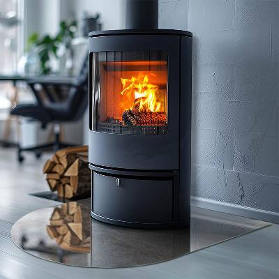 Glasskiva under kamin halvoval Naturstensmönster